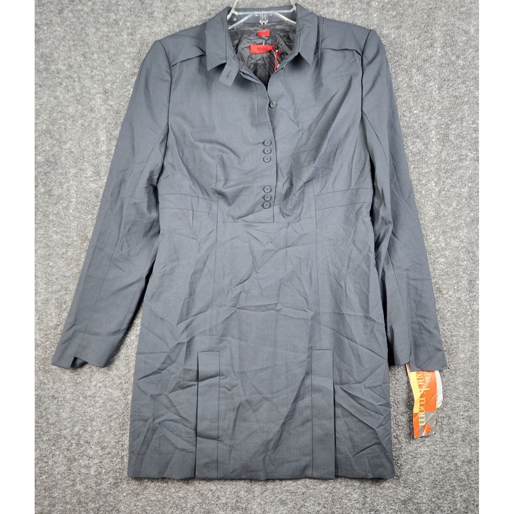 Hugo Boss Kylisa Shirt Dress Women Size 10 Grey Long Sleeve Button‎ Front Mini